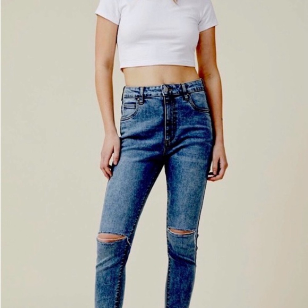 91 Cotton On High Grazer Skinny Distressed Button-fly Jeans Size 6